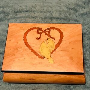 Italy Wooden Jewelry Keepsake Jewelry Box with Heart Design w/Two Love Birds